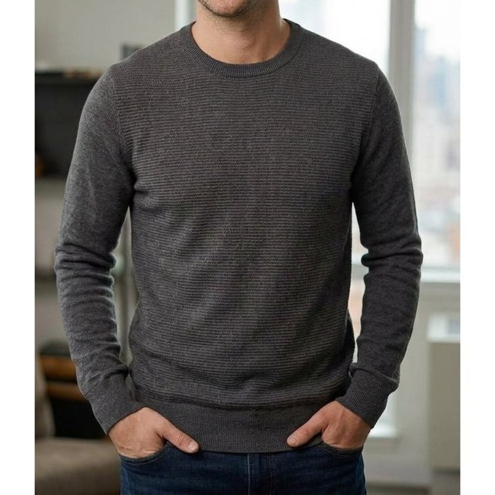 Banana Republic Men M Charcoal Gray Italian Merino Wool Baruffa Crewneck Sweater